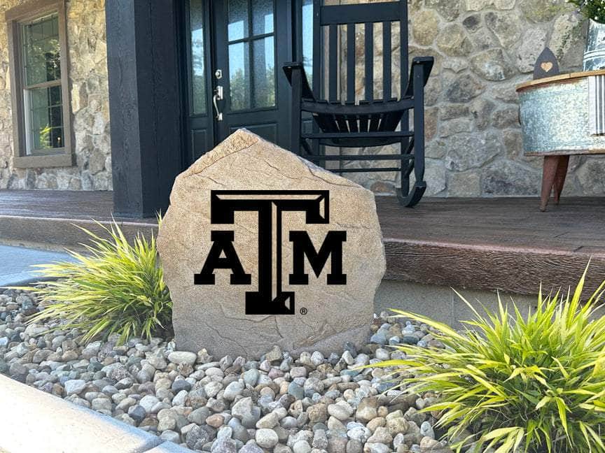 Bold Texas A&M logo engraved on durable landscape stone