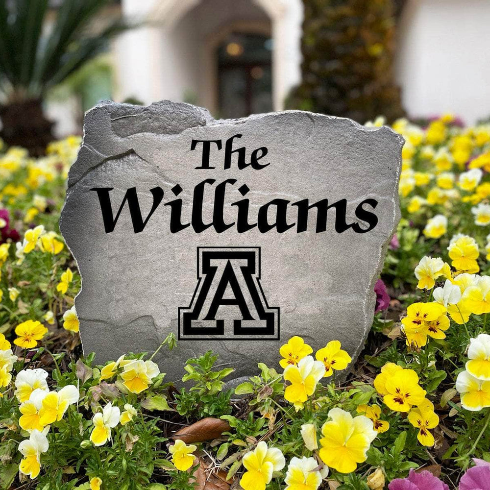 Personalized Arizona Wildcats outdoor name stone with custom family lettering permanently engraved into weather-resistant stone. A thoughtful gift for college football fans, alumni, weddings, housewarmings, and new homeowners.