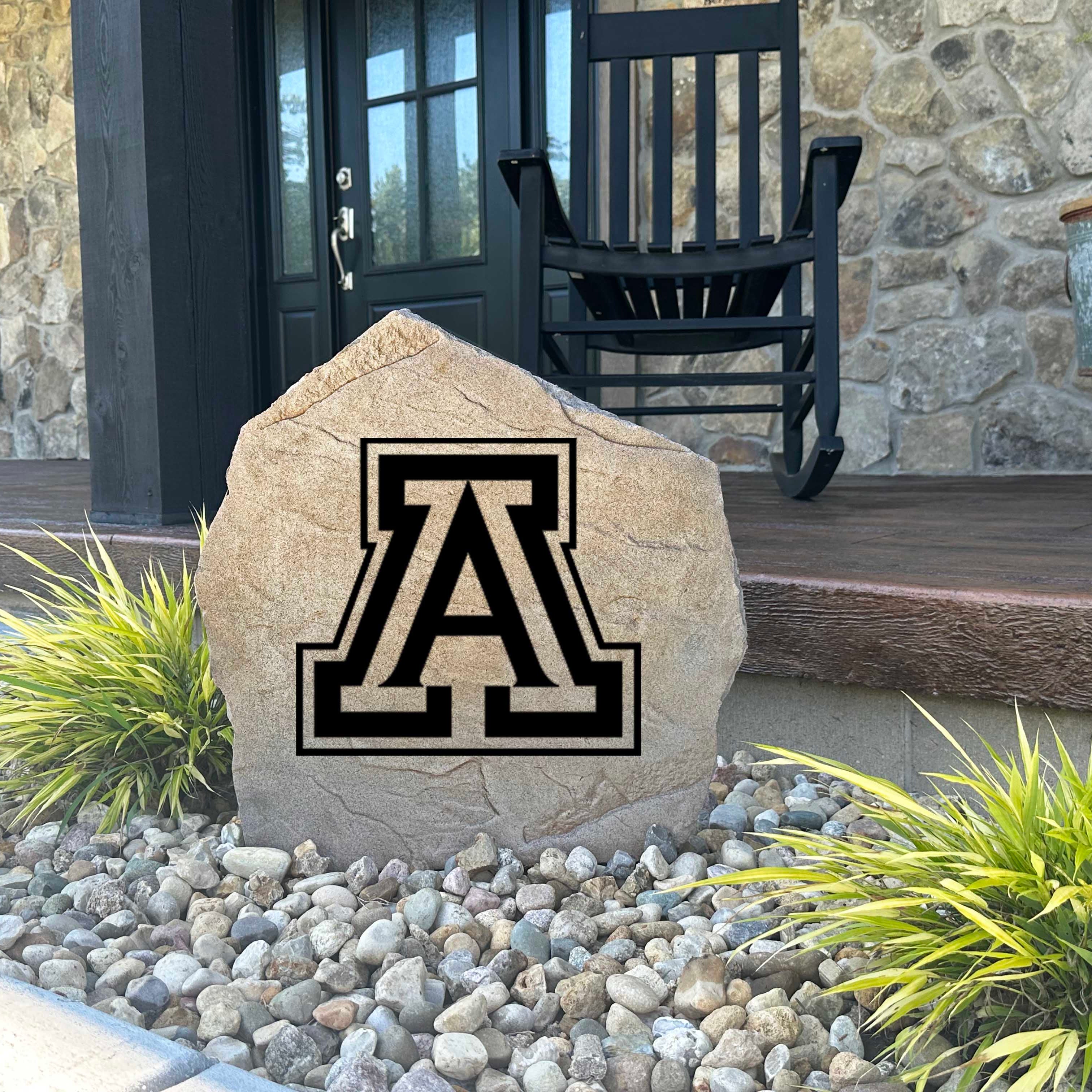 Decorative Arizona Wildcats garden stone featuring the official university logo permanently engraved into durable stone. An eye-catching addition to patios, fan spaces, outdoor kitchens, and landscape borders.