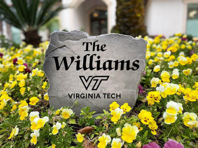 Virginia Tech engraved family name stone for garden or yard