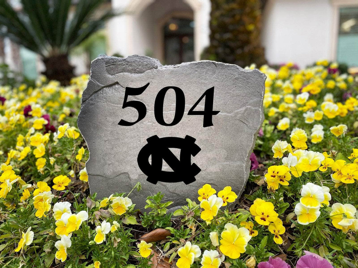 Durable yard stone with house number and University of North Carolina logo