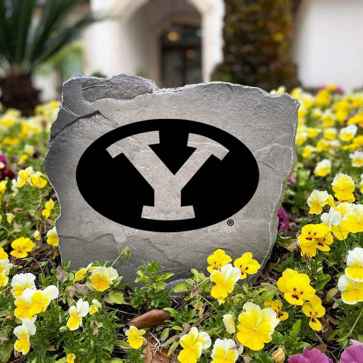 Weather-resistant BYU Cougars landscape stone displaying the official university logo, creating a lasting tribute for alumni, students, and devoted fans.