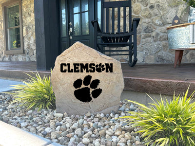 Personalized Clemson University logo stone for garden display