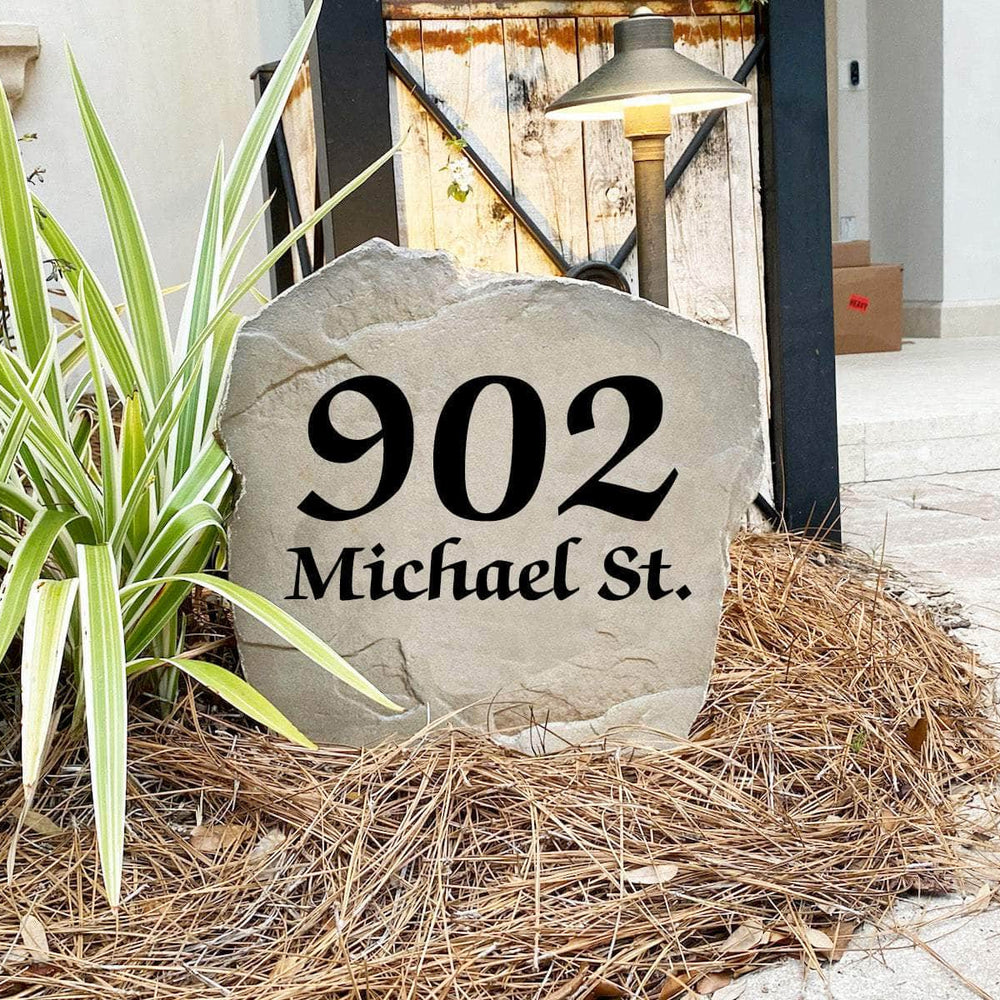 Weather-resistant Elegant Address Stone combining graceful design with highly visible house numbers for a beautiful and functional outdoor display.