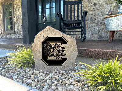 Decorative outdoor marker with Gamecocks logo for yard or garden