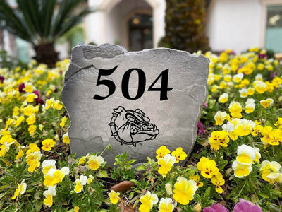 Outdoor decorative stone with Gonzaga Bulldogs address engraving