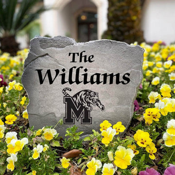 Premium University of Memphis surname landscape stone personalized for alumni, graduates, and loyal Tigers fans seeking unique yard décor.