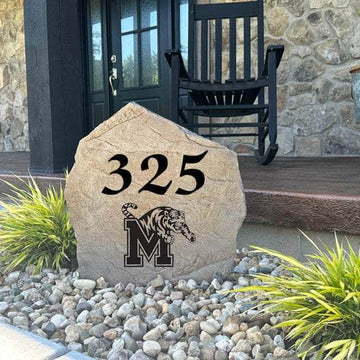 University of Memphis landscape address stone featuring precision-engraved street numbers for a timeless outdoor accent built to endure every season.