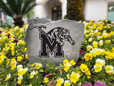 Engraved Memphis University logo stone for alumni landscaping.