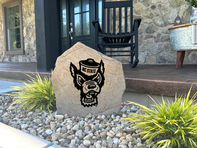 Custom engraved NC State Wolfpack logo stone for yard décor