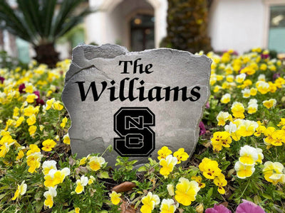 Engraved NC State University name stone for outdoor décor