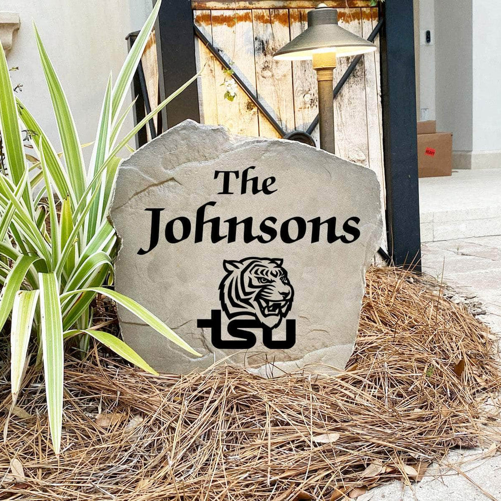 Custom Tennessee State University last name marker designed to bring collegiate charm to front yards, patios, gardens, and welcoming entryways.