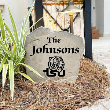 Custom Tennessee State University last name marker designed to bring collegiate charm to front yards, patios, gardens, and welcoming entryways.