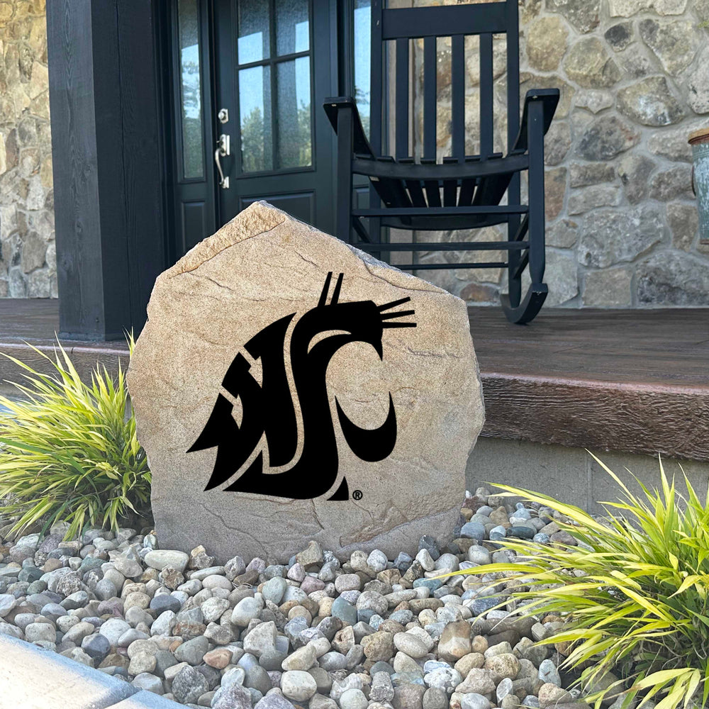 Decorative Washington State Cougars garden stone featuring the official university logo permanently engraved into durable stone. An eye-catching addition to patios, fan spaces, outdoor kitchens, and landscape borders.