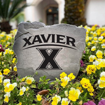 Premium Xavier University garden monument featuring precision engraving that brings authentic Musketeers spirit to any residential outdoor setting.
