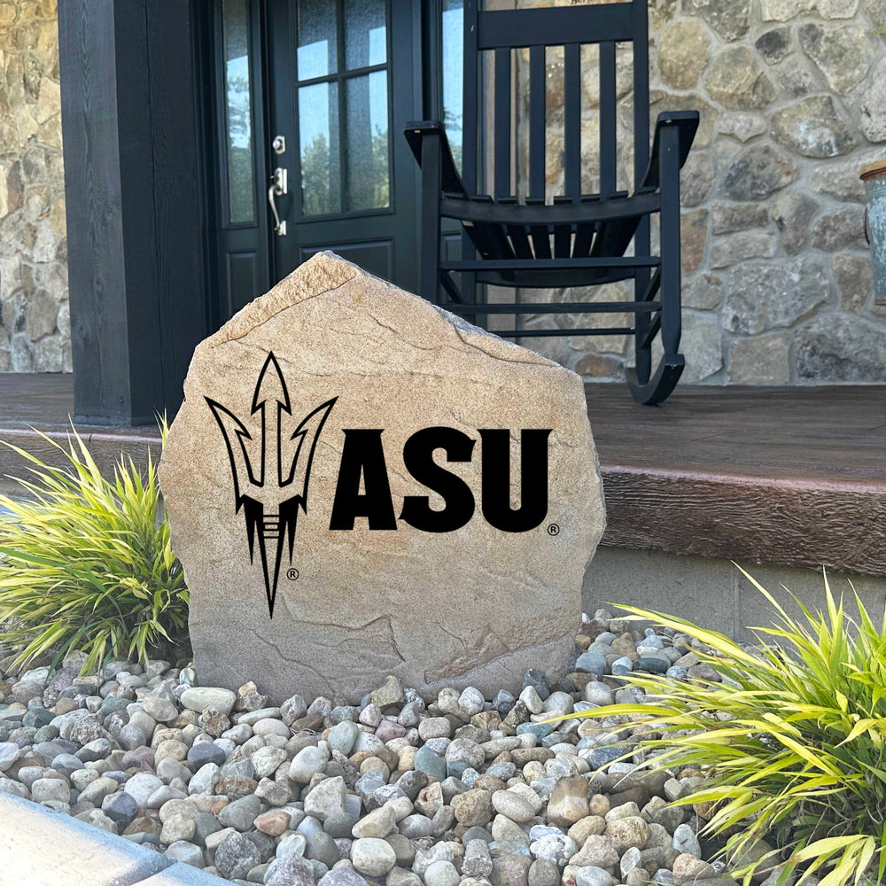 Decorative Arizona State Sun Devils garden stone featuring the official university logo permanently engraved into durable stone. An eye-catching addition to patios, fan spaces, outdoor kitchens, and landscape borders.