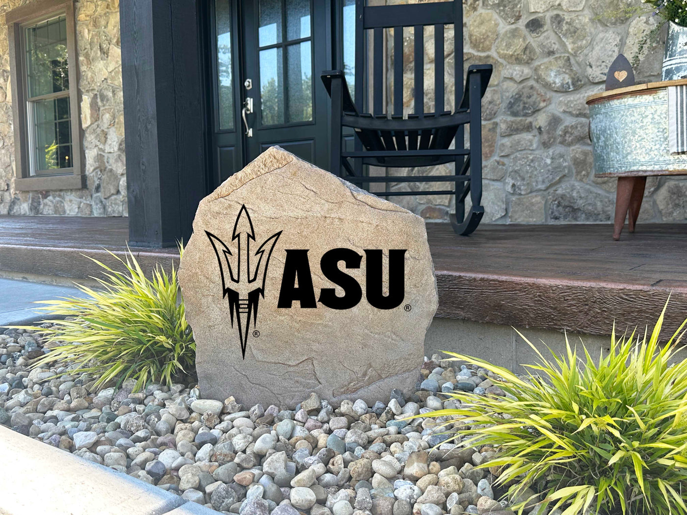 Decorative concrete stone engraved with Arizona State Sun Devils logo