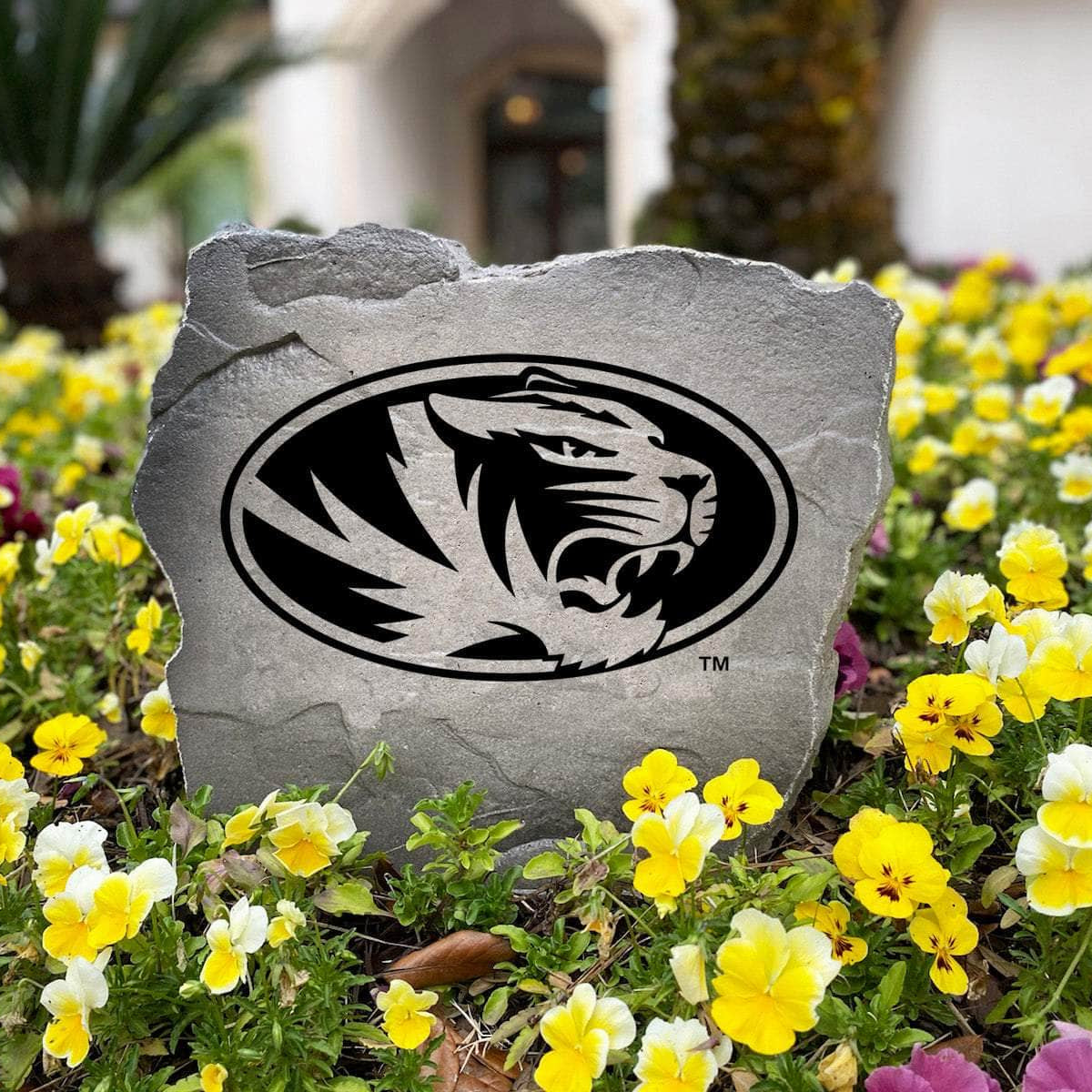 Premium Missouri Tigers logo monument carved into solid concrete for a lasting display of team pride at home or the lake house.
