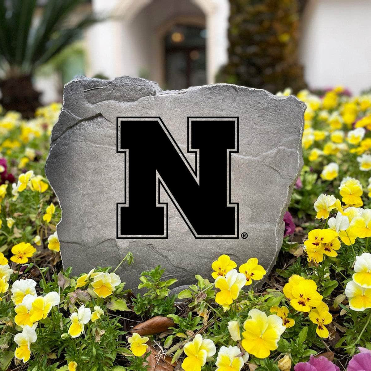 Custom outdoor Nebraska Cornhuskers logo marker that adds bold school spirit to residential landscapes, tailgating areas, and backyard entertaining spaces.