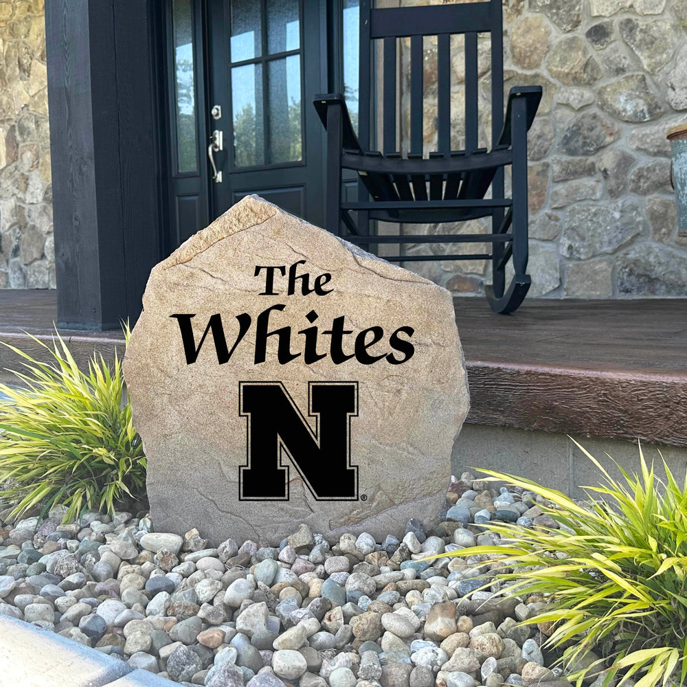 Premium engraved Nebraska-themed landscape marker made for homeowners, graduates, and loyal Huskers supporters looking to personalize their outdoor space.