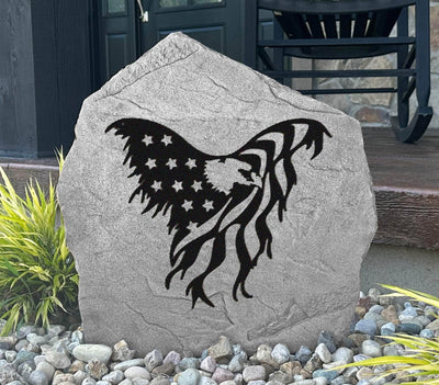 Engraved Eagle Flag stone symbolizing patriotism, perfect for outdoor décor