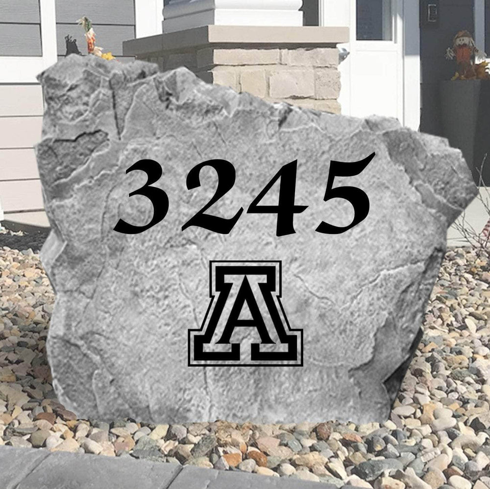 Custom University of Arizona Address Stone featuring the official Wildcats logo and personalized house numbers. A stylish way to display your address in front yards, driveways, gardens, and landscaped entryways.
