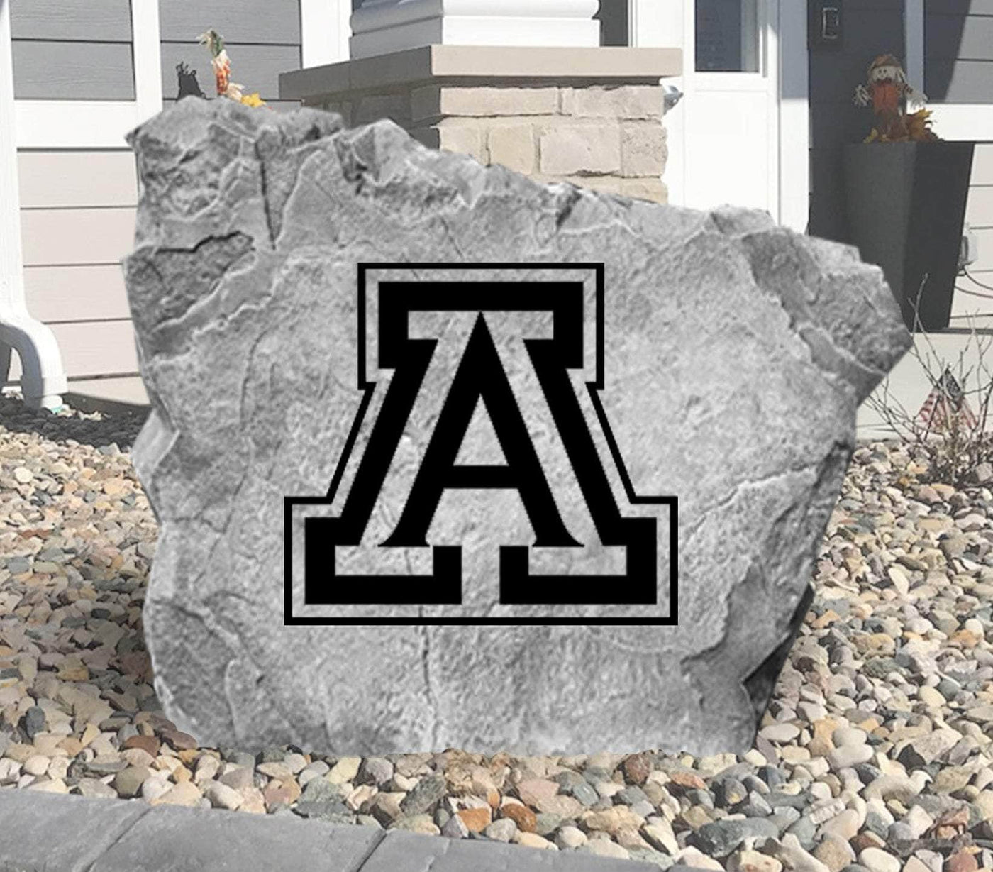 Custom decorative yard rock with University of Arizona emblem