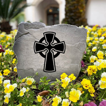 Traditional Celtic Cross Stone with elegant engraved details designed to enhance gardens, entryways, and outdoor living spaces. This weather-resistant stone creates a striking accent with classic craftsmanship and enduring beauty.