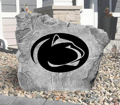 Outdoor decorative rock with Penn State University emblem