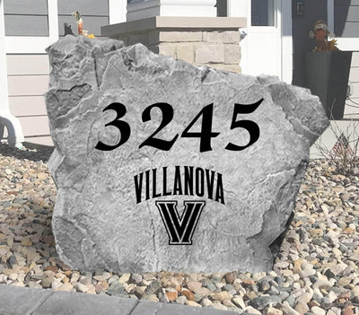 Custom decorative rock with Villanova logo and house number