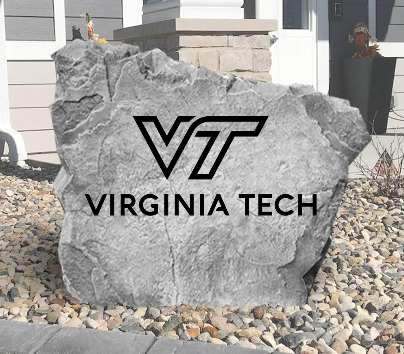Custom decorative rock with VT logo for garden or yard
