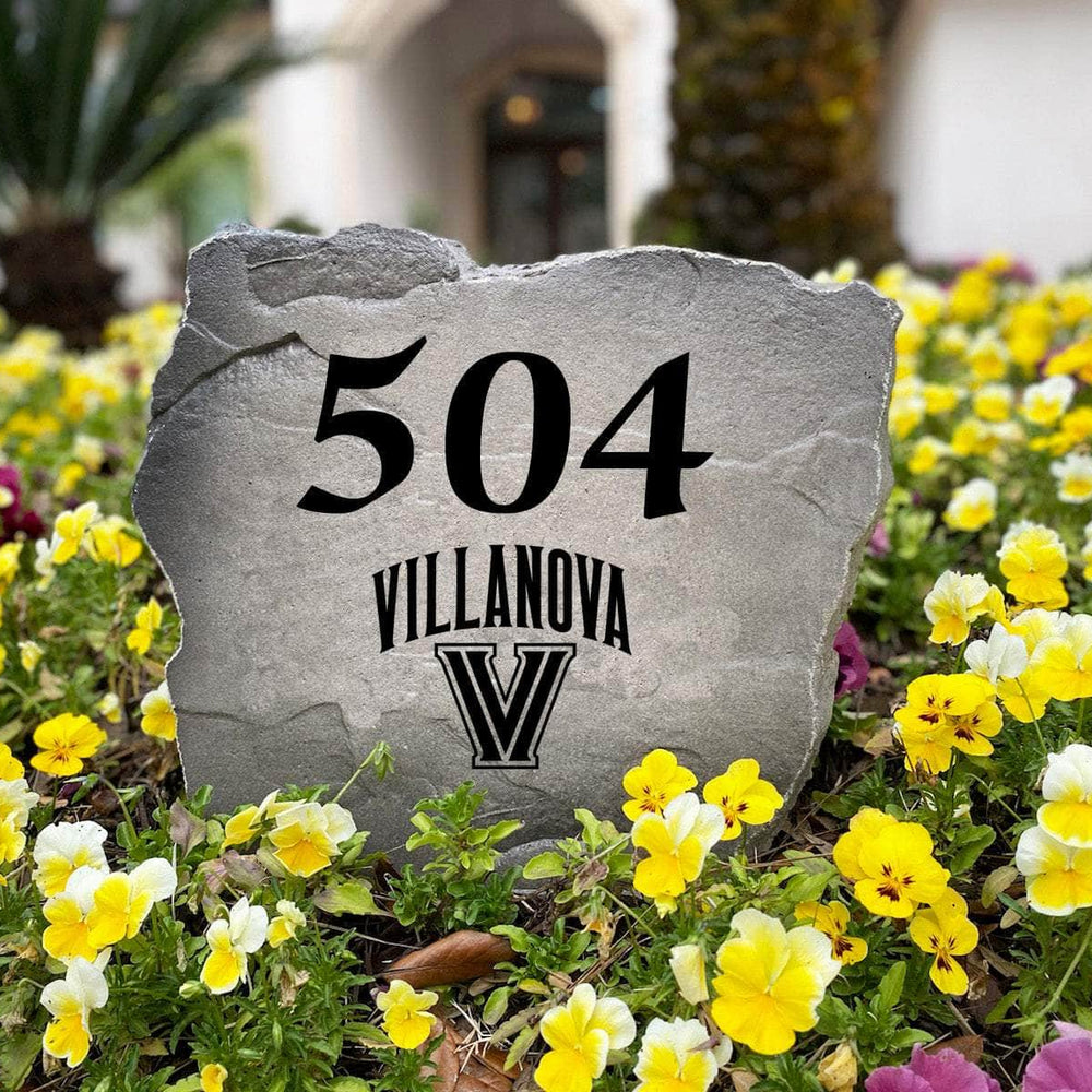 Personalized Villanova University outdoor address marker engraved into premium stone with authentic Wildcats graphics. A unique landscaping feature and thoughtful gift for Villanova fans, alumni, and new homeowners.