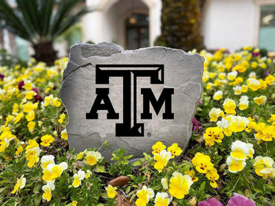 Texas A&M logo rock used as outdoor home decor
