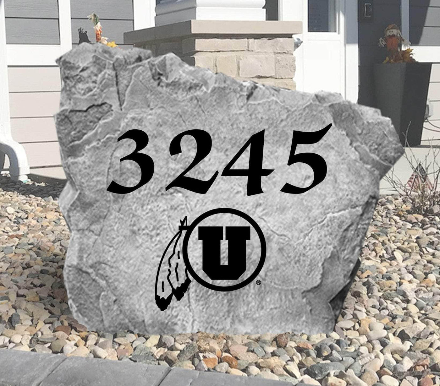 Personalized Utah Utes rock sign featuring engraved address design.