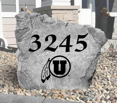 Personalized Utah Utes rock sign featuring engraved address design.