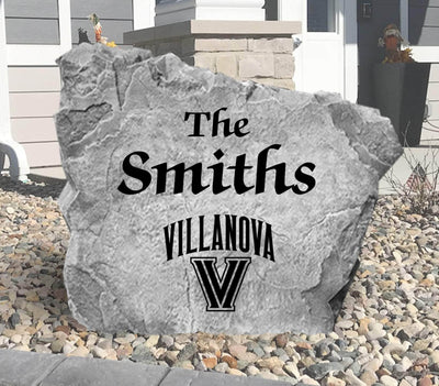 Custom engraved landscaping rock featuring Villanova Wildcats logo