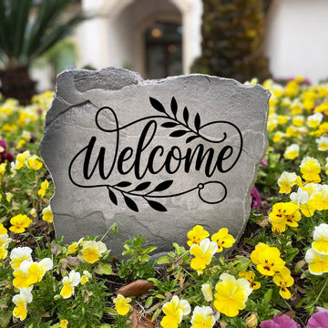 Custom engraved Welcome Stone designed to enhance front yard landscaping and create an inviting atmosphere. This elegant garden stone adds character and curb appeal while providing lasting beauty for years to come.