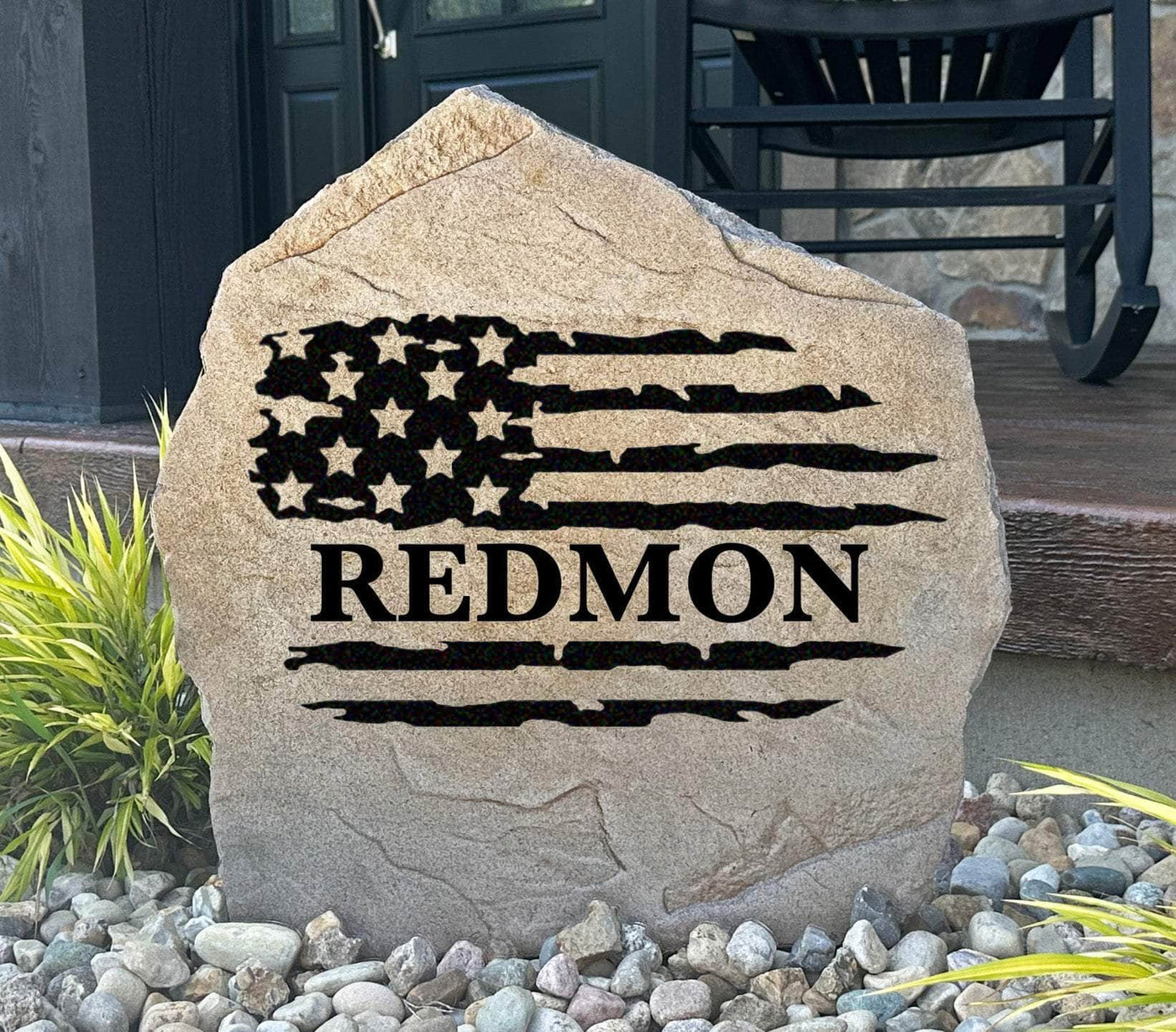 Custom American flag stone with engraved family name