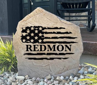 Custom American flag stone with engraved family name