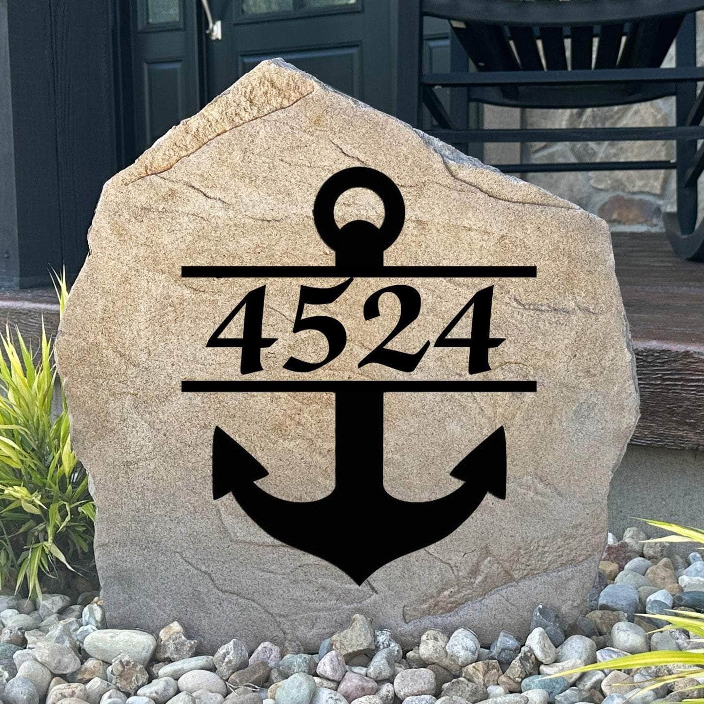 Custom anchor house number plaque crafted from durable concrete, combining elegant home identification with classic maritime-inspired design.