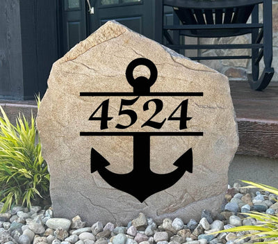 Custom nautical anchor address stone for landscaping and entryway