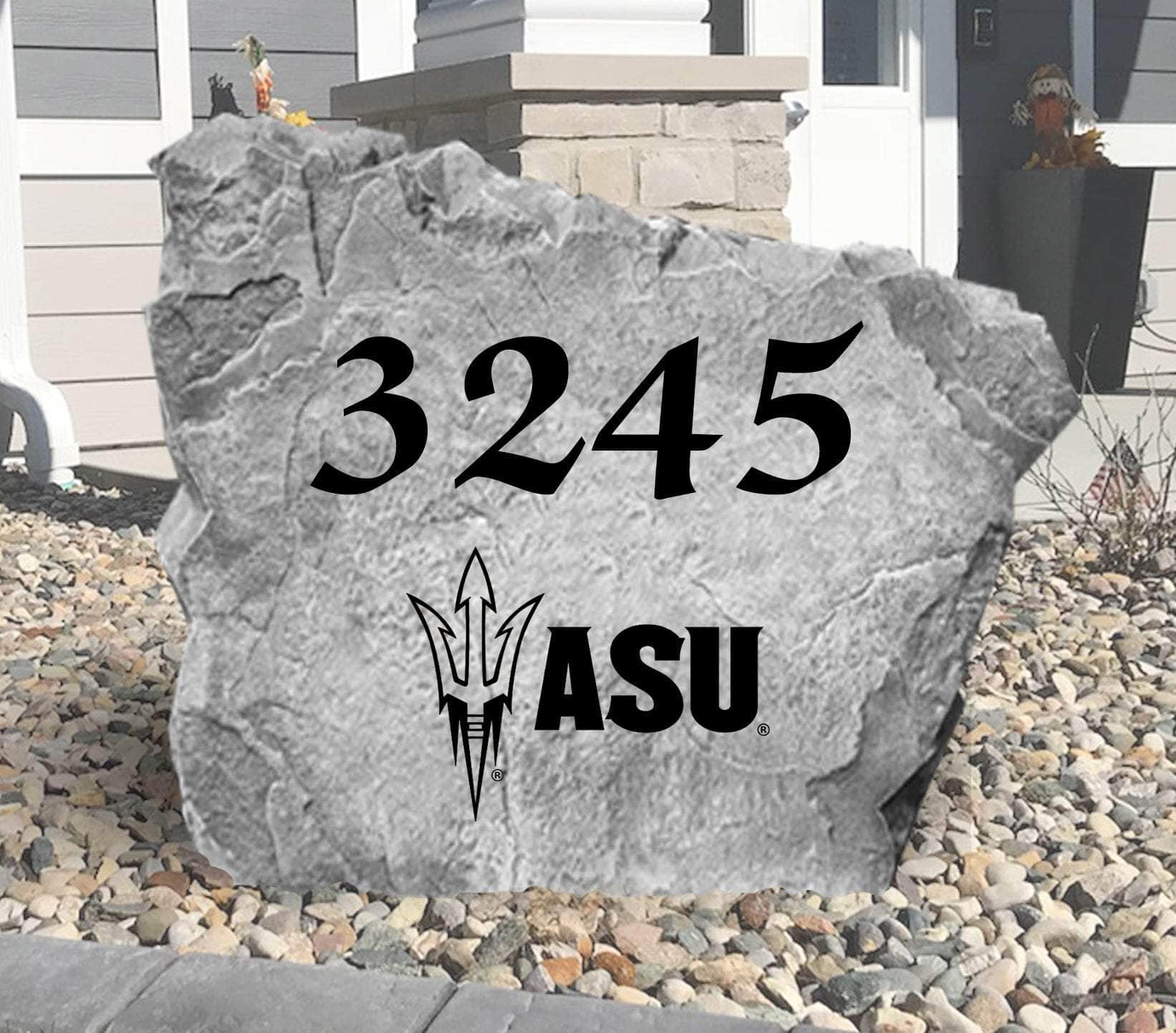 Custom Arizona State University Address Stone featuring the official Sun Devils logo and personalized house numbers. A stylish way to display your address in front yards, driveways, gardens, and landscaped entryways.