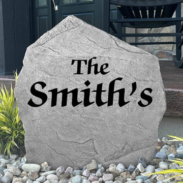 Custom bold family name plaque crafted from durable concrete, combining modern style with long-lasting outdoor beauty and premium craftsmanship.