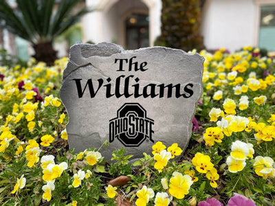 Outdoor decorative stone with Buckeyes logo and name