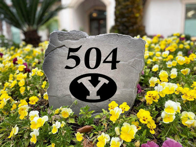Outdoor BYU engraved address stone for garden or walkway