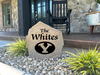 Decorative Brigham Young University name stone for graduates and supporters