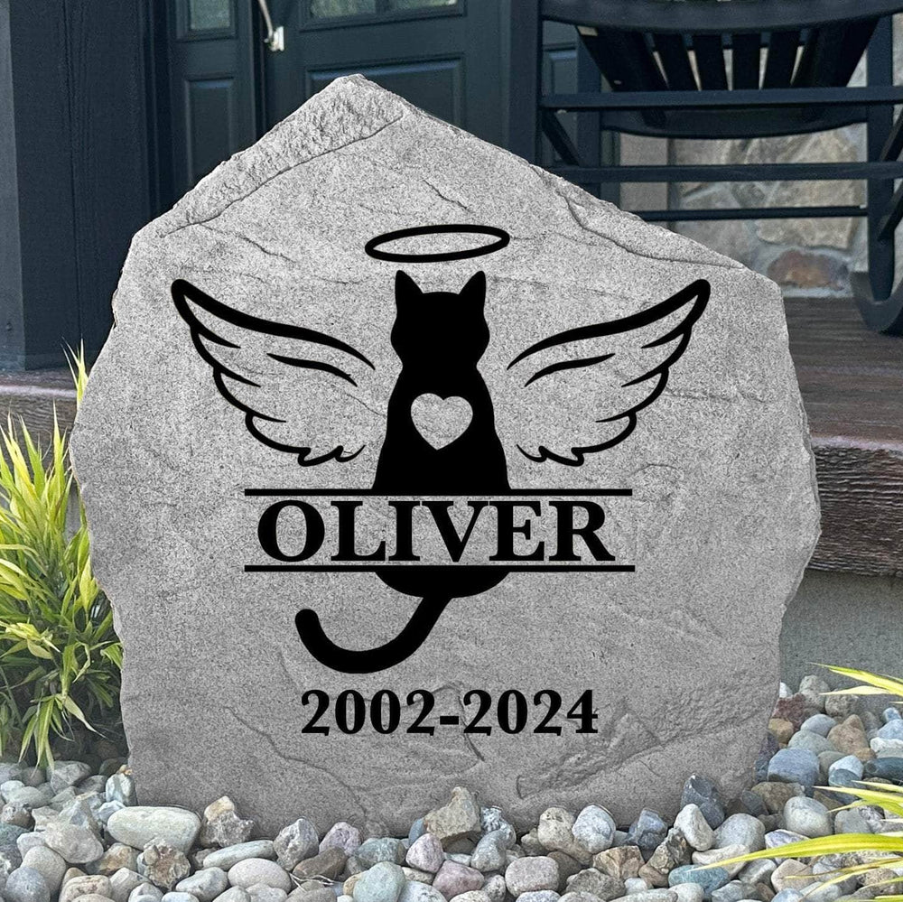 Custom cat remembrance plaque featuring a decorative monogram design, crafted from durable concrete to honor a cherished feline companion.