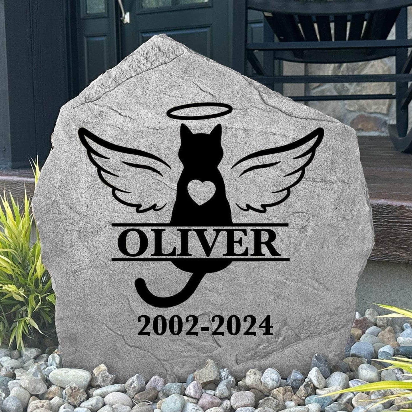 Custom cat remembrance plaque featuring a decorative monogram design, crafted from durable concrete to honor a cherished feline companion.