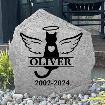 Custom cat remembrance plaque featuring a decorative monogram design, crafted from durable concrete to honor a cherished feline companion.