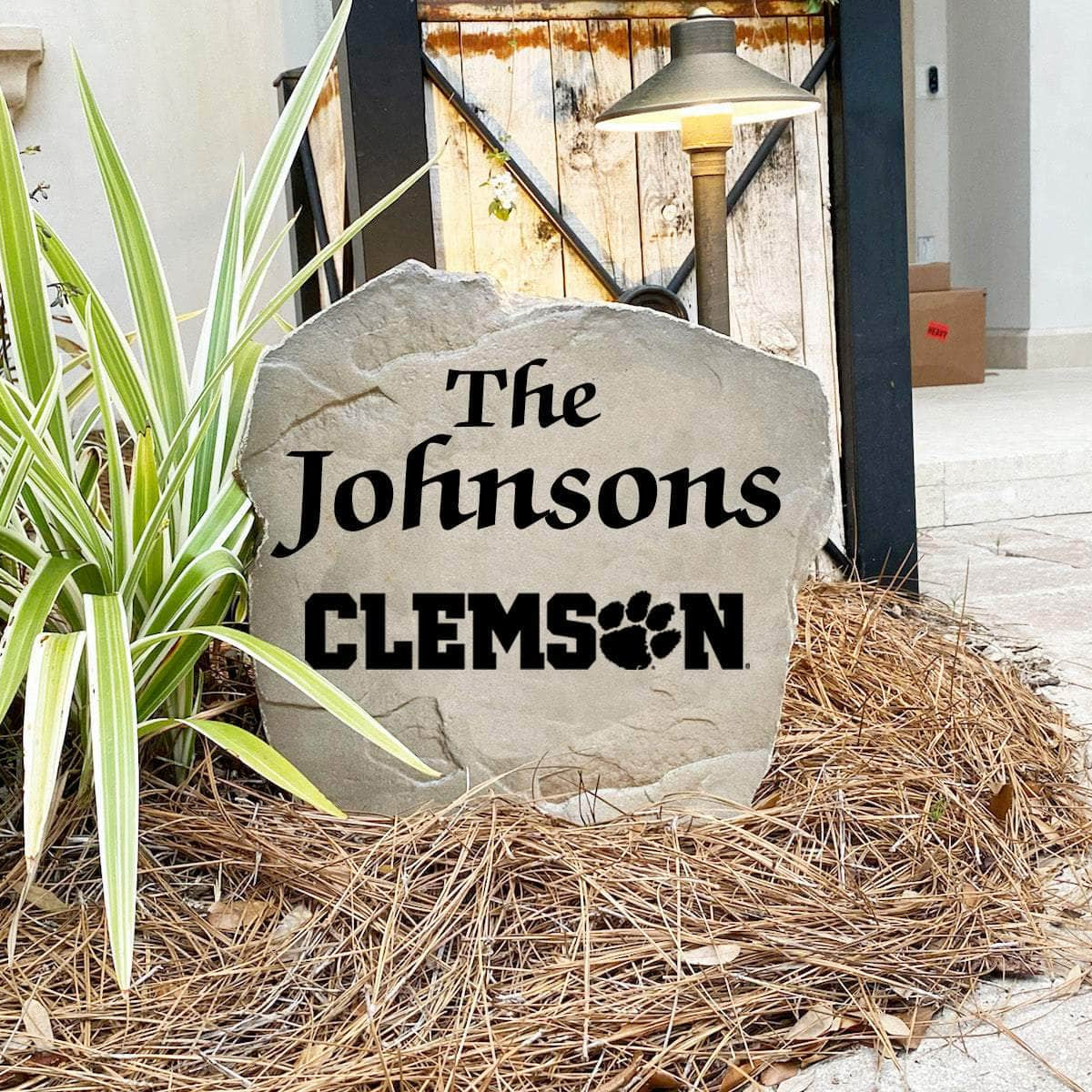 Custom Clemson University name marker designed to celebrate Tigers pride while enhancing gardens, patios, walkways, and welcoming entryways.